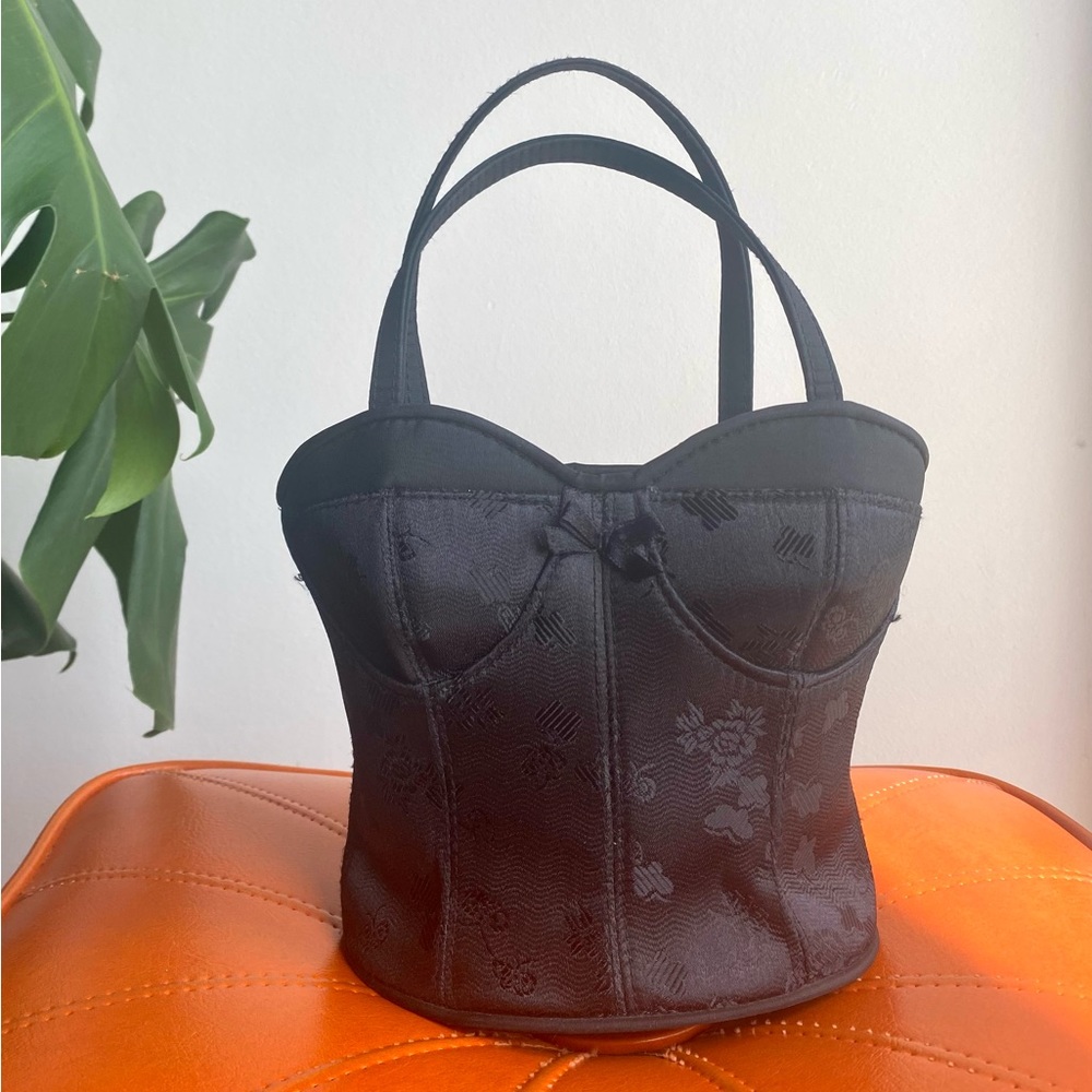 Black Print Bustier Corset Purse - Picture 7 of 8